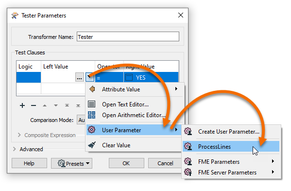 Linking to a user parameter from a transformer dialog